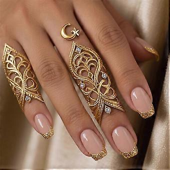 Short Square Press On Nails Gold French Tip 24Pcs Glossy Full Cover Manicure for Women