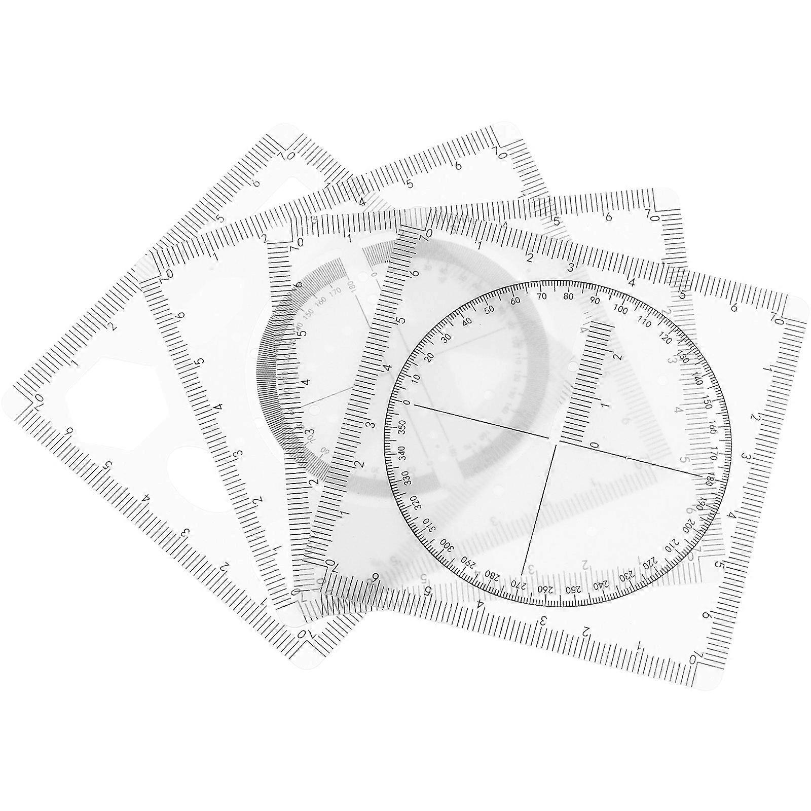 4Sets Transparent PVC Multifunctional Geometric Ruler for Measuring Drawing Tool