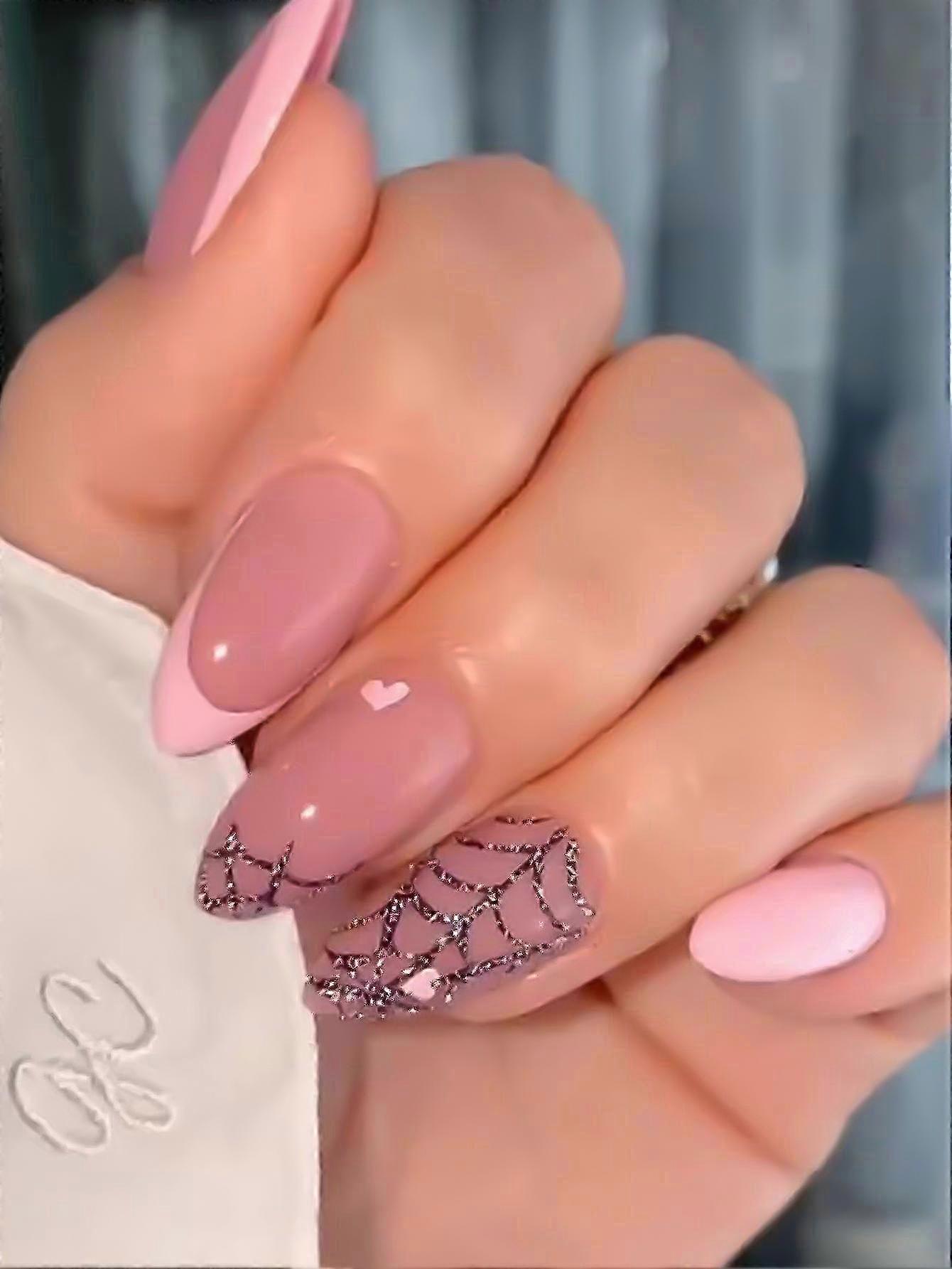 Almond Cobweb Press On Nails Pink