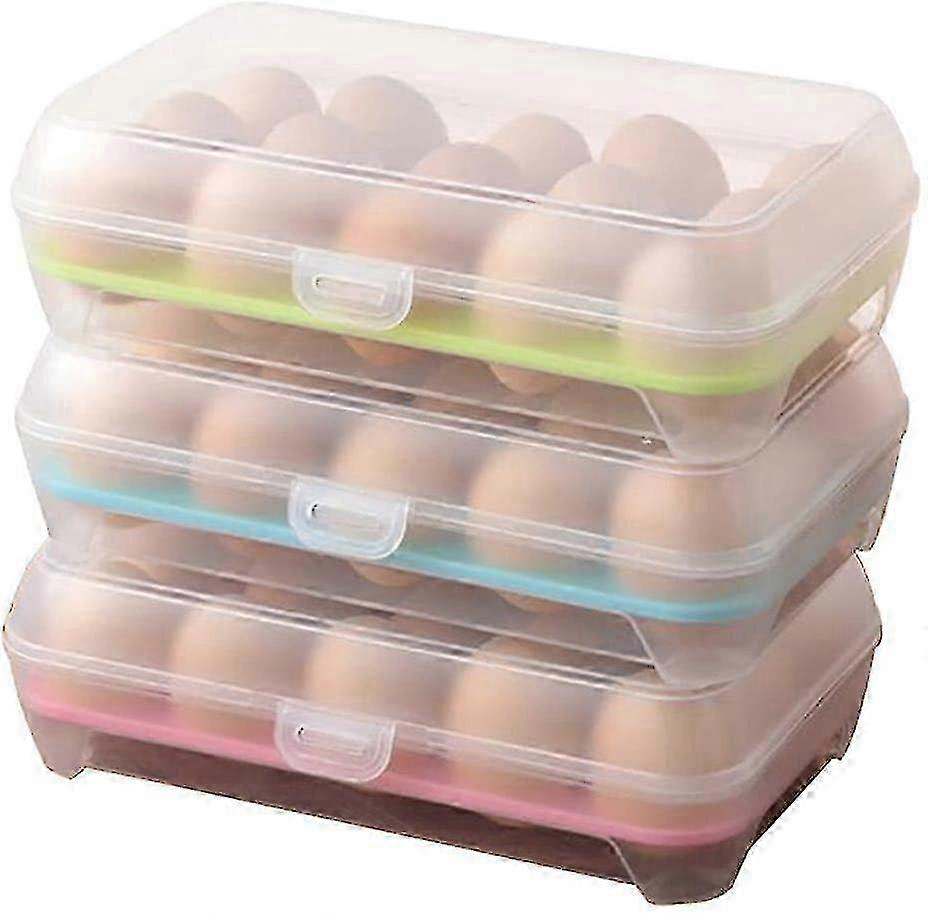 3 pieces egg box 15 grids egg storage, stackable egg storage box kitchen egg container fridge with lid kitchen storage