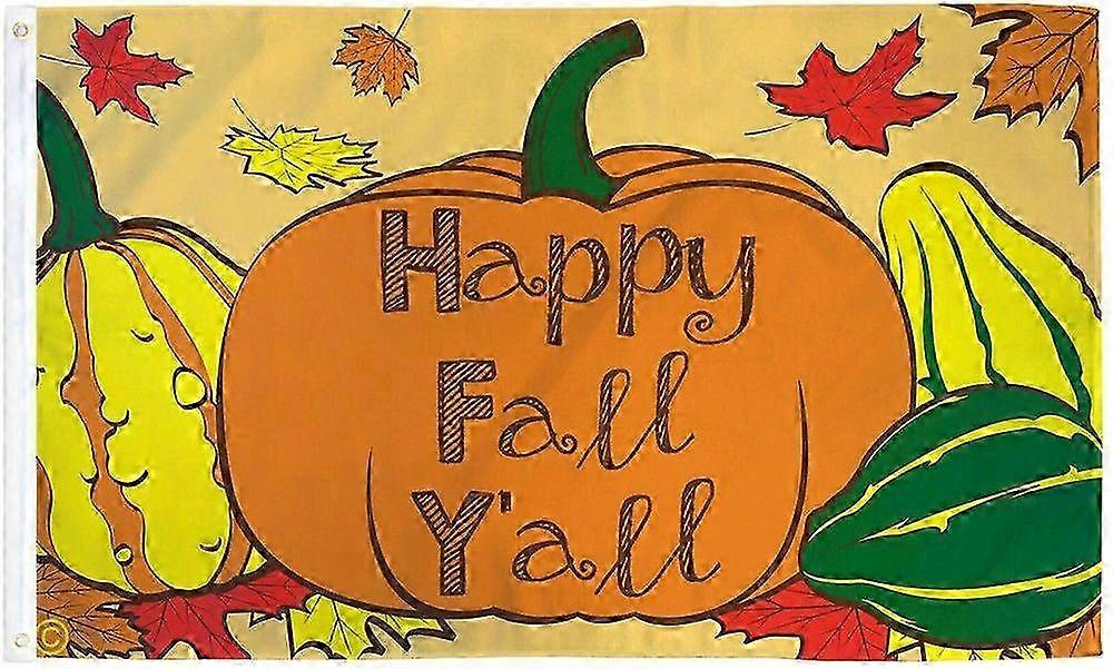 FLAG HAPPY FALL YA LL PUMPKIN LEAVES
