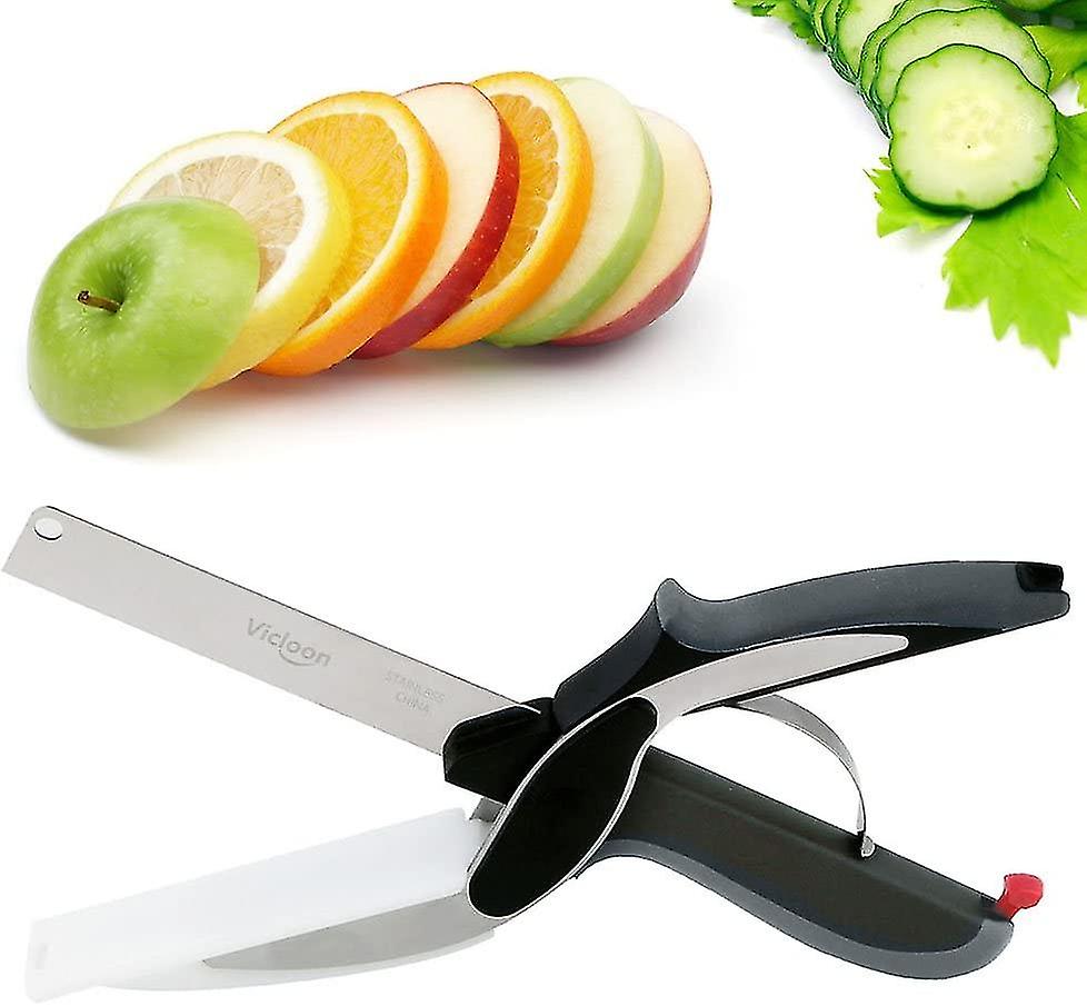 2-in-1 Clever Cutter, Stainless Steel Vegetable Cutter And Kitchen Knife With Mini Chopping Board Fo