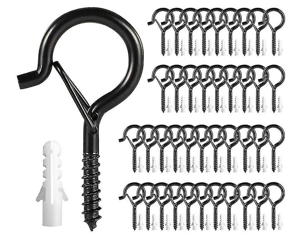 40 Pack Hooks, Screw Hooks For Outdoor String Lights, Safety Buckle Design Cup Eye Hooks For Hanging