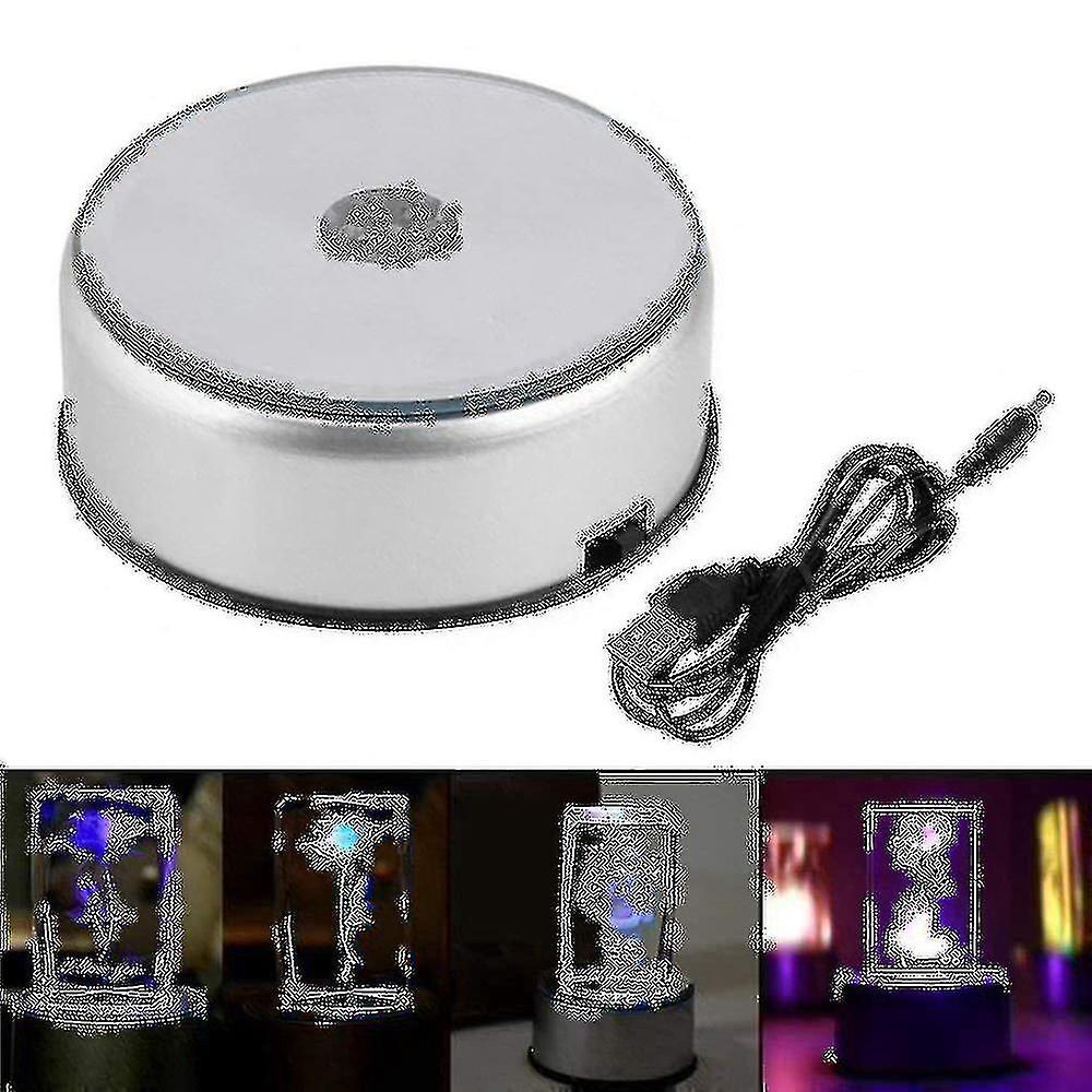 Display Turntable Base For Crystals Glass Art,led Colored Rotating Crystal Display Base Stand With