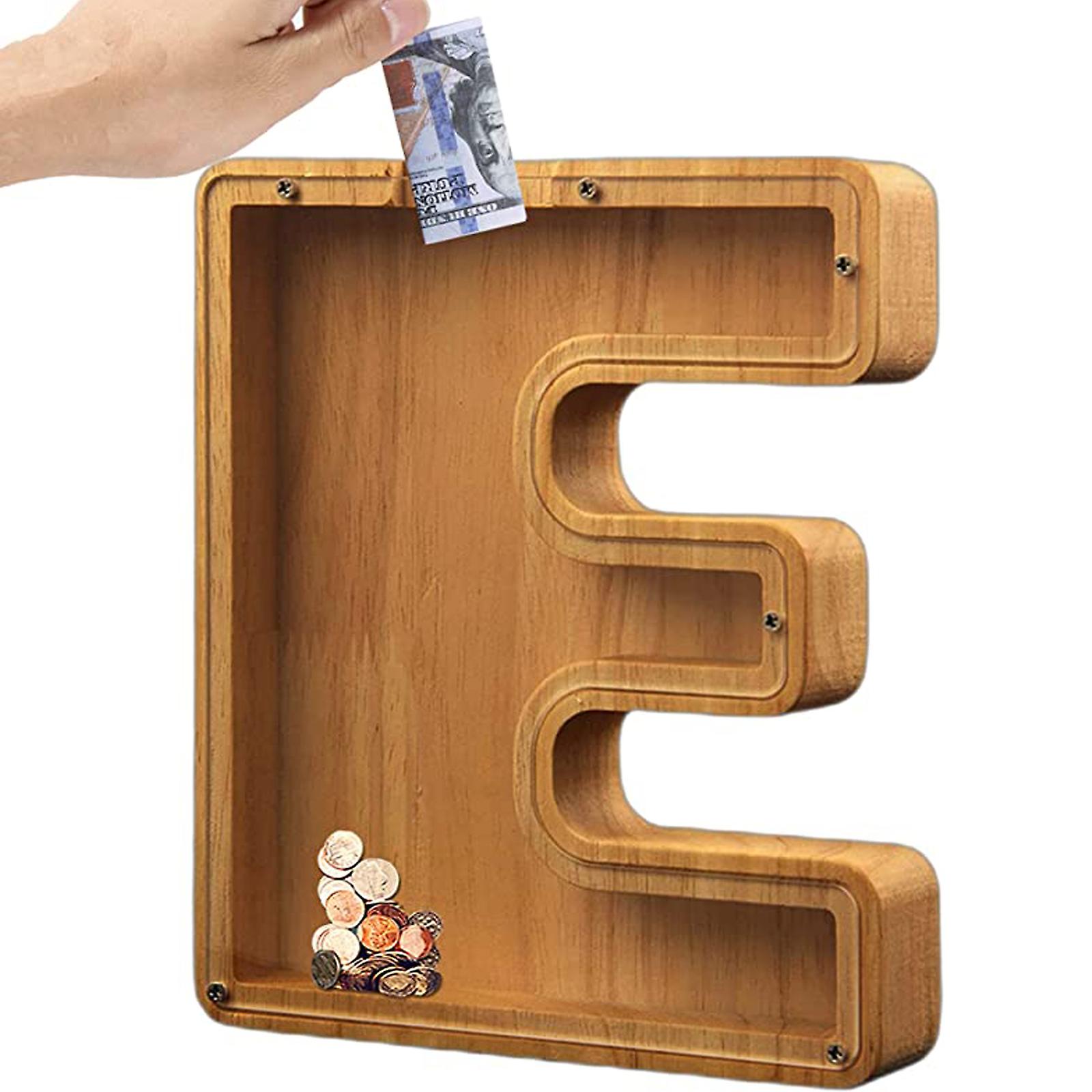 Ξύλινος κουμπαράς σε σχήμα γραμμάτου κουμπαρά Παιδικό δώρο κουμπαρά με αυτοκόλλητο DIY