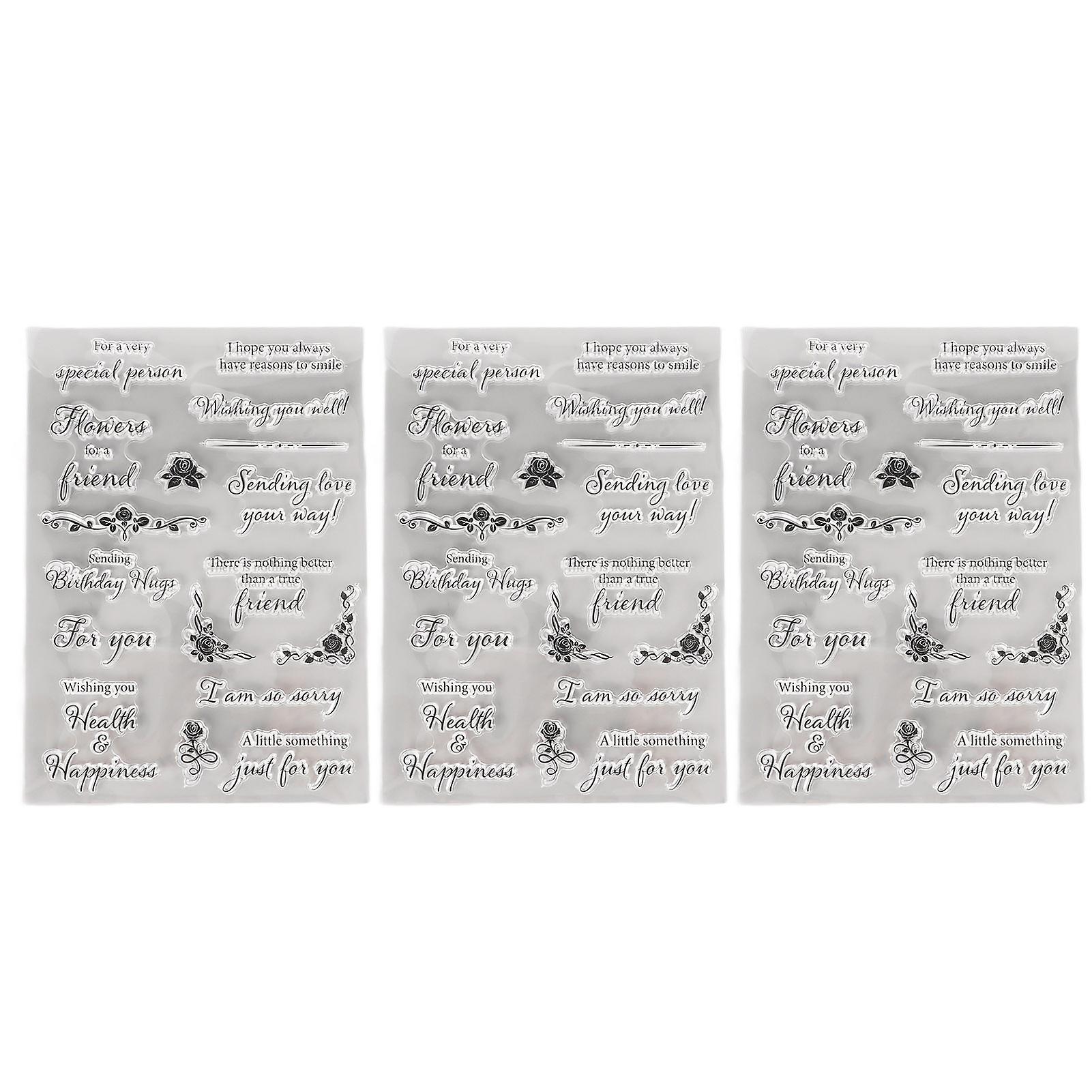 3pcs Clear Stamps TPR Material Transparent DIY Making Repeated English Pattern Decorative Card Scrapbook Making Supplies