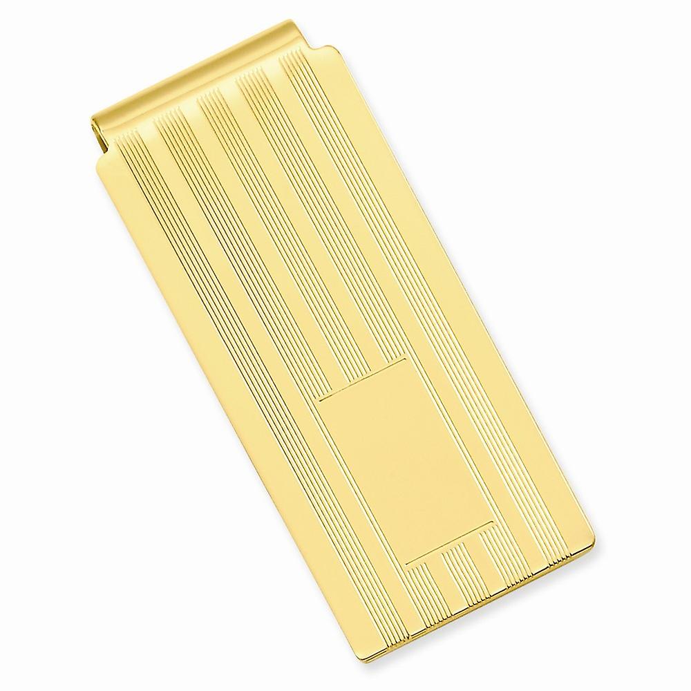 Gold Plated Solid Polished Patterned Lined Engravable Hinged Money Clip 54x24mm Wide-Money-Clip for Men