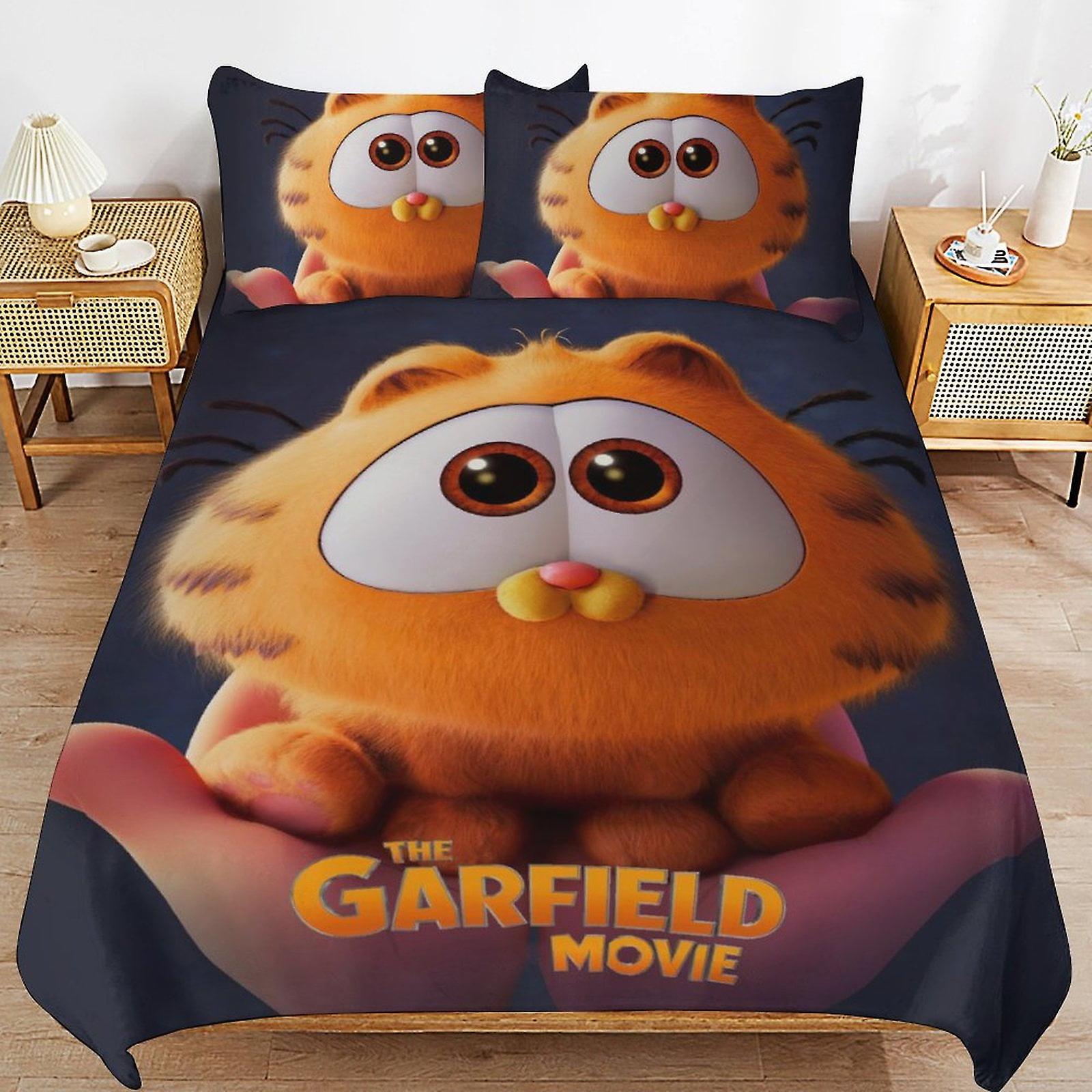 Garfield Sängkläder Uppsättningar Söt Sängöverkast Anime Tecknad 3D-tryckt Lättviktsrumsinredningssatser, 1 Påslakan och 2 Kudde Barn Pojkar Flickor 79"x90"