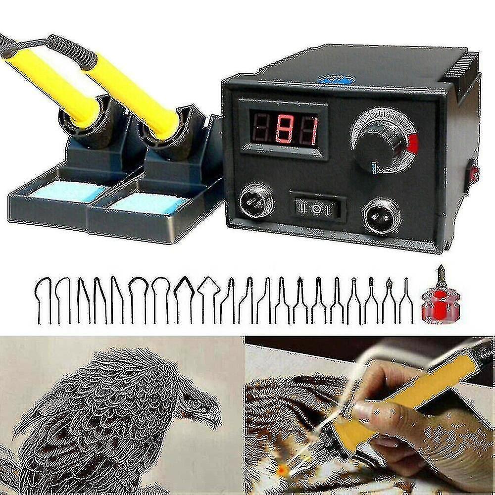 Adjustable temperature digital display pyrography double pen burner gourd wood craft tool set solder