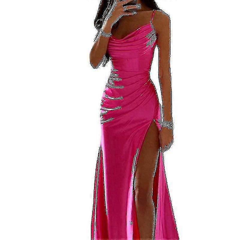 Kadın Uzun Maxi Elbiseler Cowl Boyun Gece Elbisesi Kolsuz Saten Slip Elbise Parti Casual