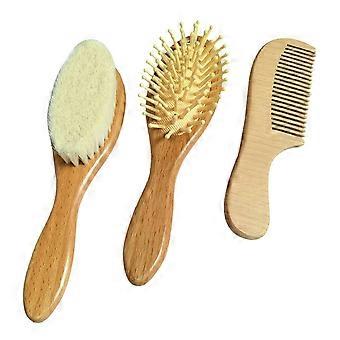 3-teiliges Baby-Haarbürsten- und Kamm-Set für Neugeborene - Haarbürste aus Naturholz mit weichen Ziegenborsten für Milchschorf - Perfektes Produkt zur Kopfhautpflege