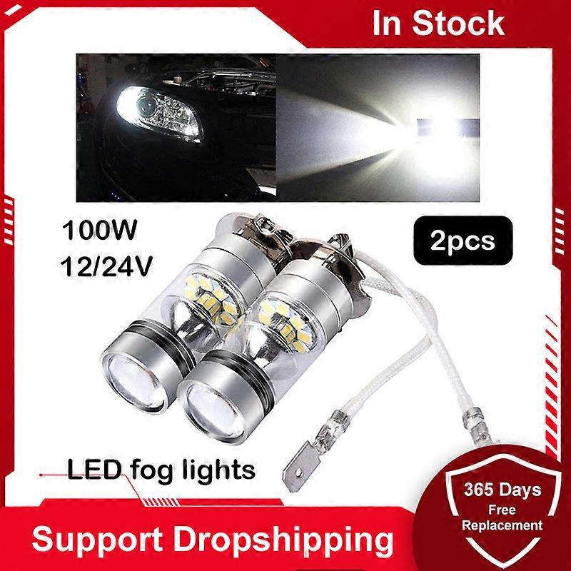 100W H3 LED car light Fog Driving Bulb 12/24V Fog Lamp Headlamp 1000LM White 6000K Head Replacement Accessories