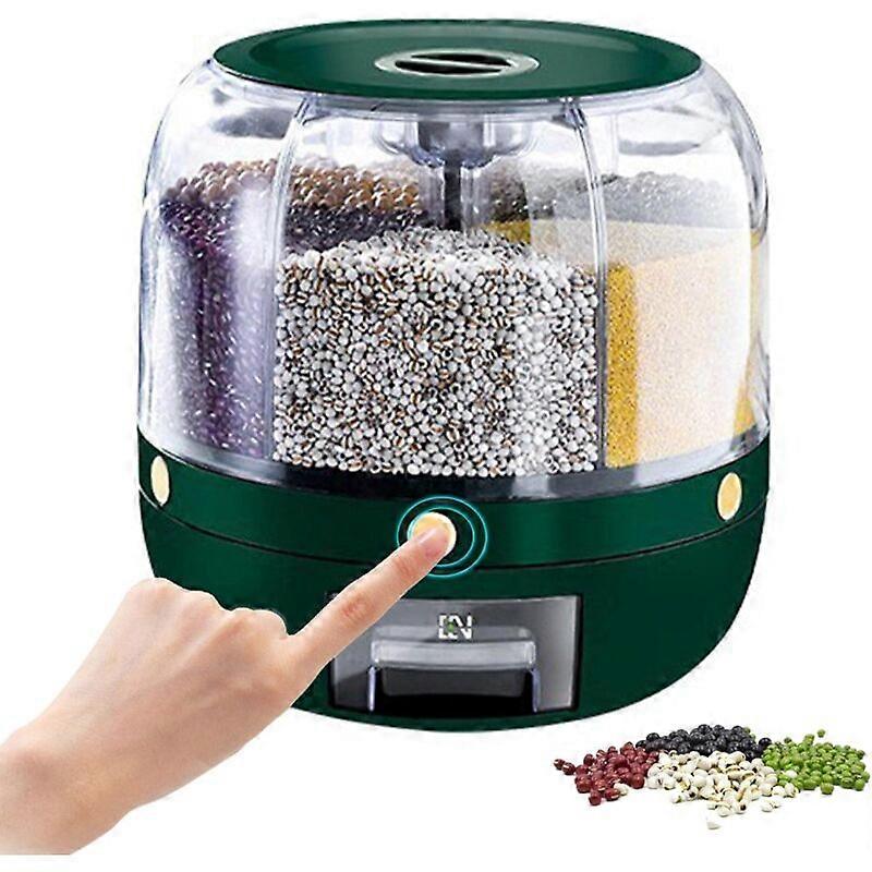 6 Compartment Round Rice Dispenser, 360 Rotating Cereal Dispenser, Storage Containers
