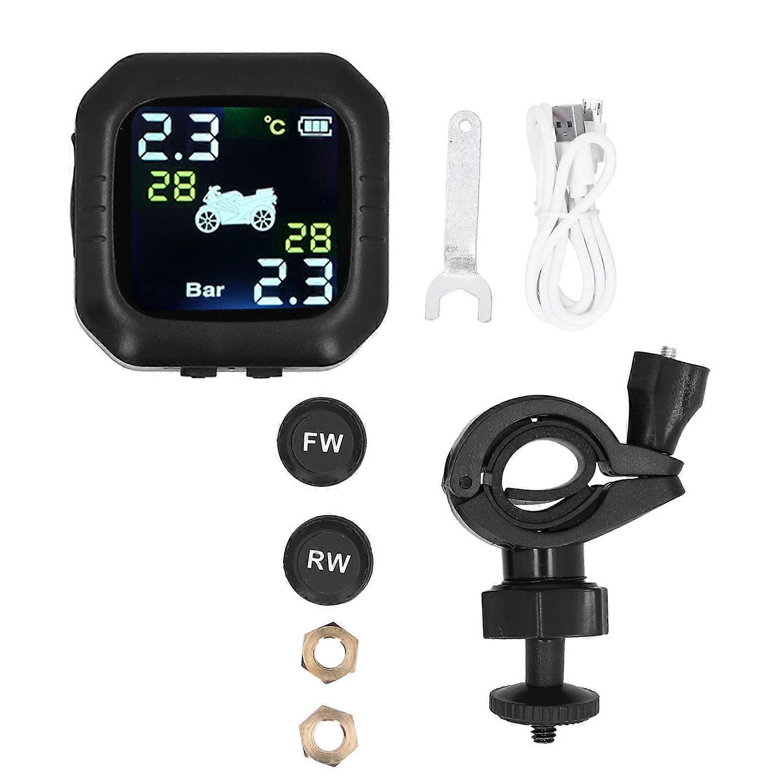Tyre Pressure Monitoring System IP67 Waterproof with 2 External Sensor USB Charging for Motorcycle