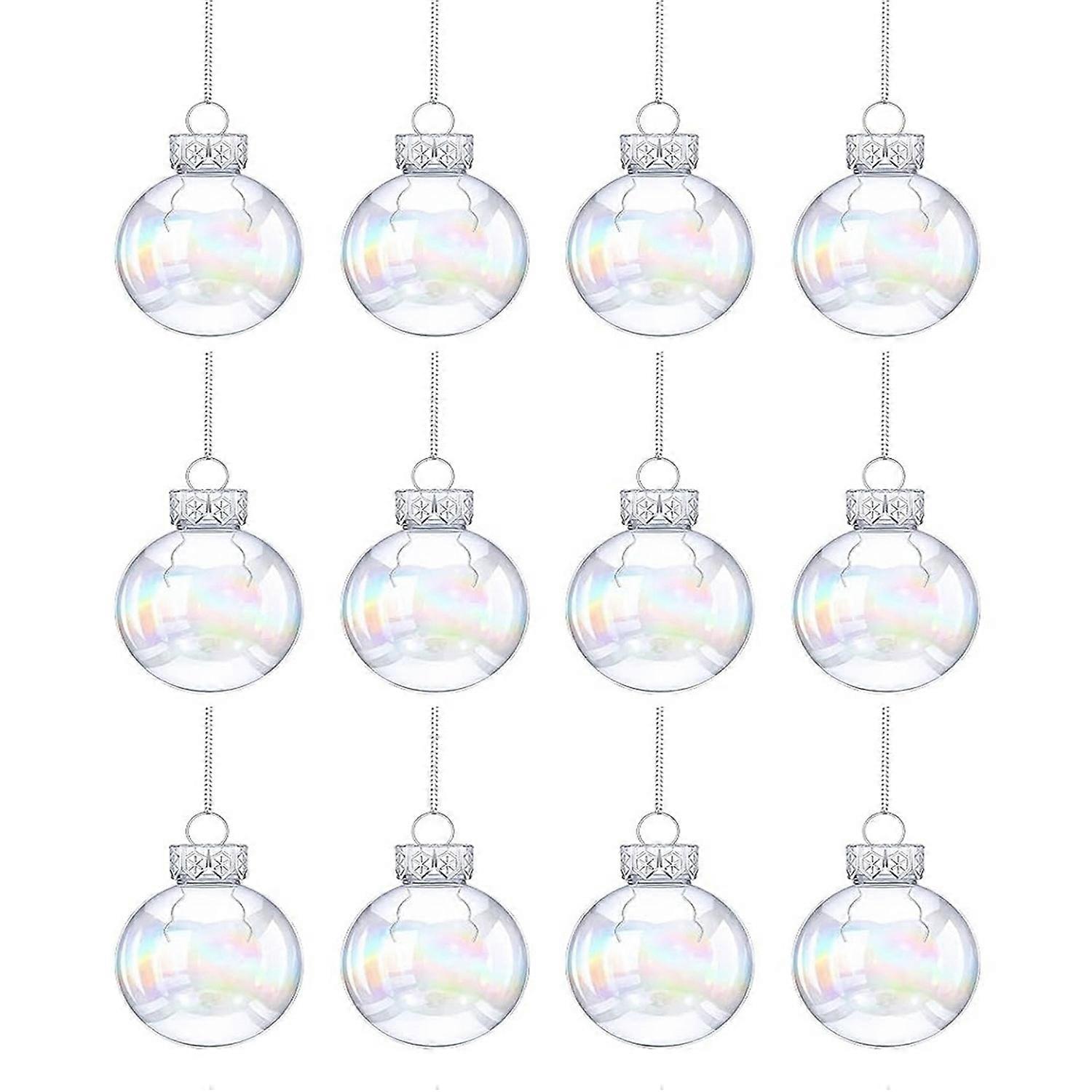 6/12Pcs 6CM Clear Christmas Ball Refillable Iridescent Empty Shatterproof Reusable Holiday