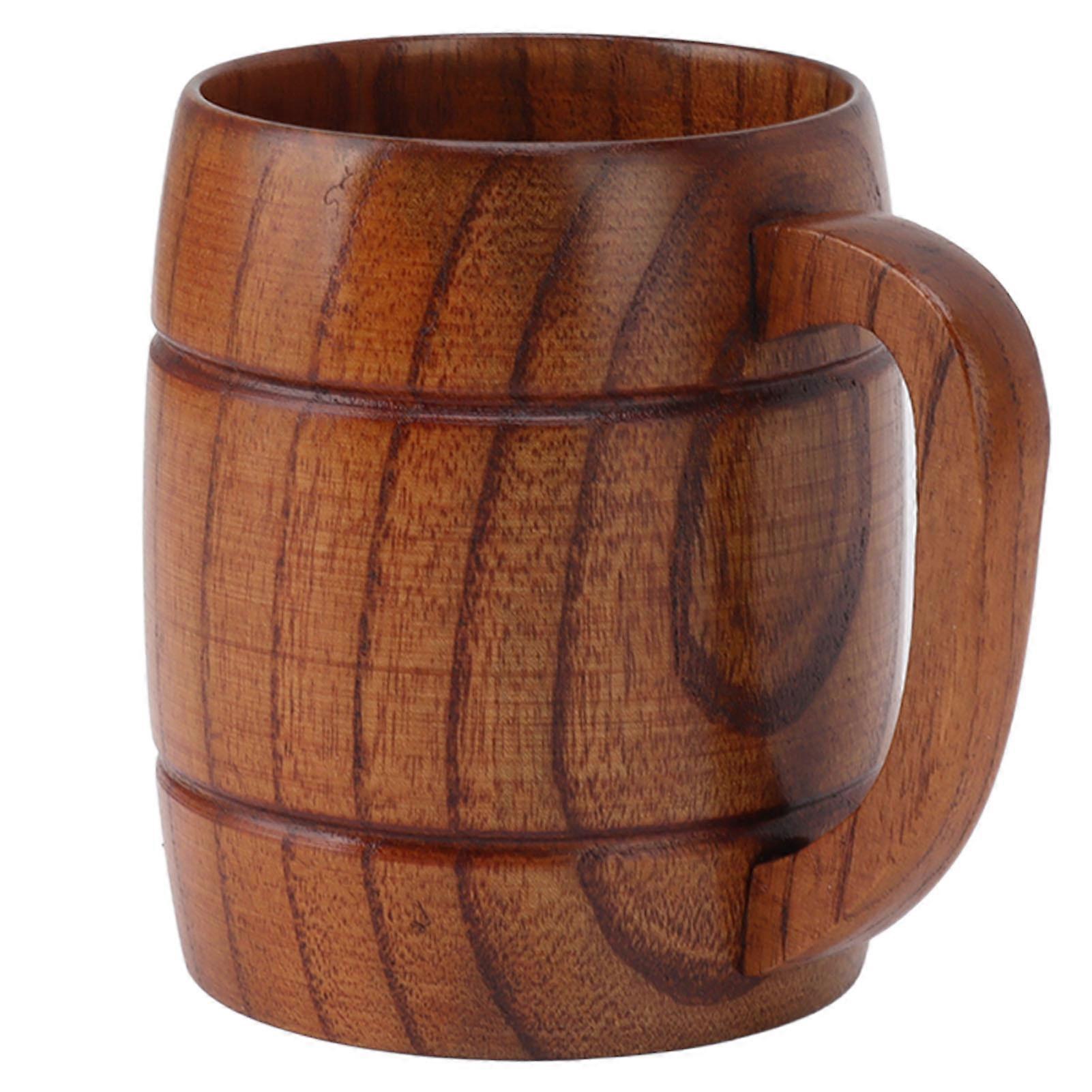 Wooden Beer Mug with Handle 300ml Prevent Scald Carved Drinkware Wood Drinking Cup for Tea Milk Beer Kitchen Home Bar