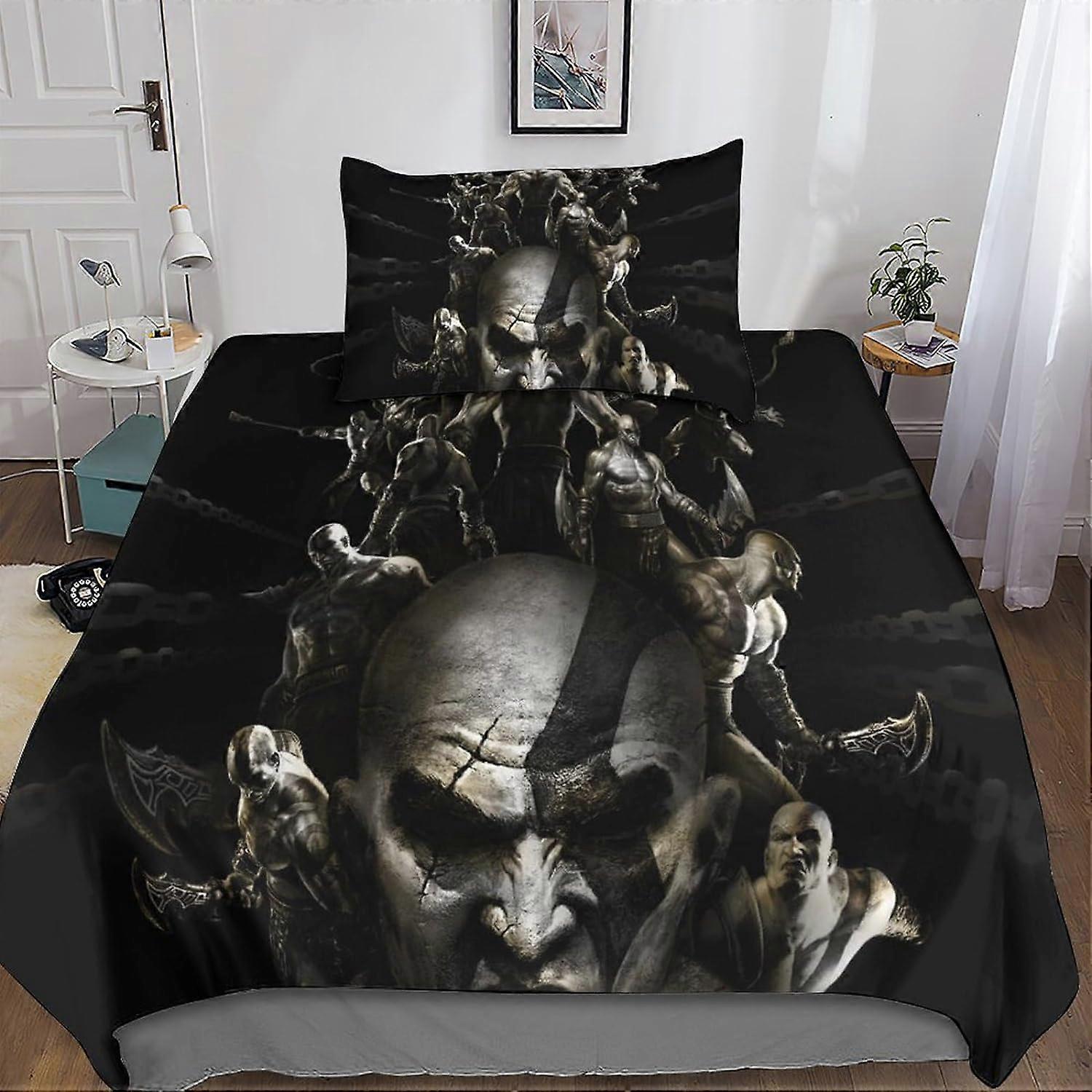 God of War 3D Duvets and Bedding Sets with Pillowcase, Game Bedding Duvet Cover, 2 Pieces Microfiber Bedding with Zipper Closure Pillowcases Single