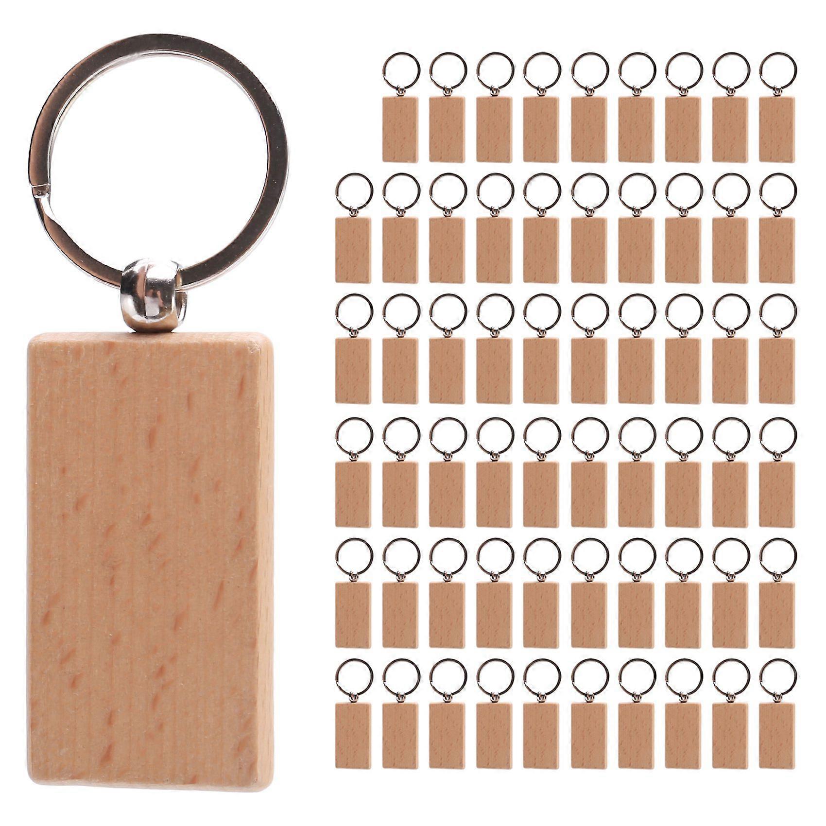 60Pcs Blank Rectangle Wooden Key Chain Diy Wood Keychains Key Tags Can Diy Gifts