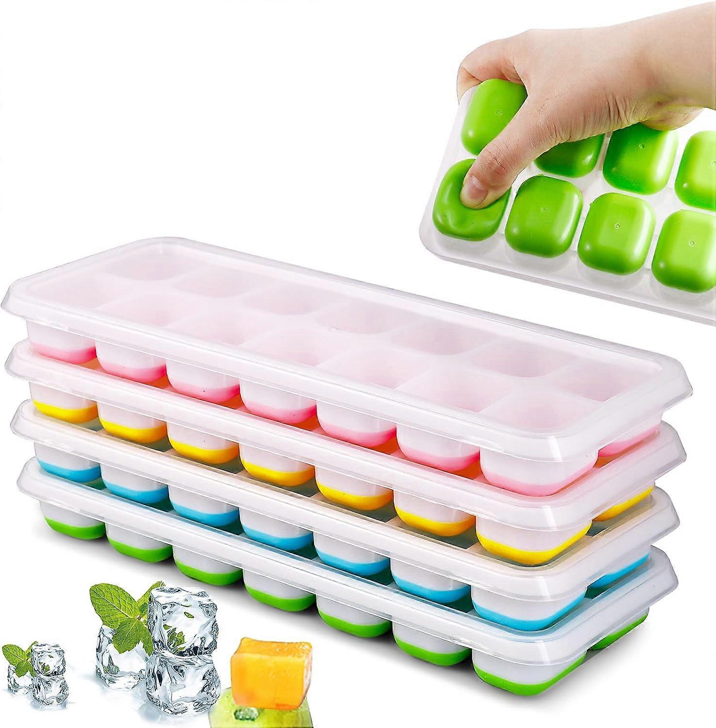 Convenient Ice Cube Tray, Set Of 4 Ice Cube Mold With Lid, 14 Silicone Ice Cube Tray, Lfgb Certified