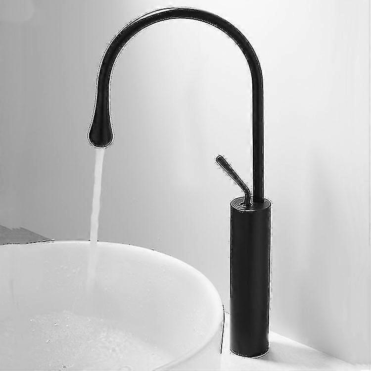 Cascade Salle de bain Robinet Single Lever Noir Grand Simple Poignée Laiton Basin Mixer Robinet Eau chaude et froide Comptoir Bassin Robinet