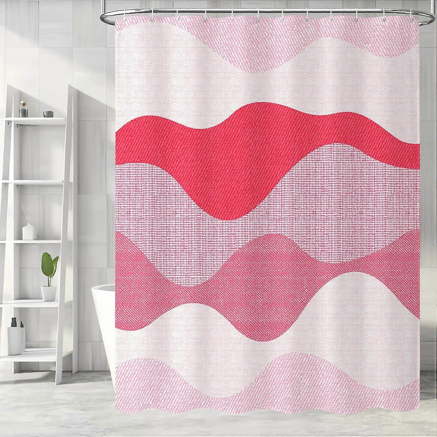 Extra Long Shower Curtain 72x84, Tall Hot Pink Shower Curtain Set with Hooks, Modern Cute Pink Shower Curtain for Bathroom, Simple Abstract Geometric