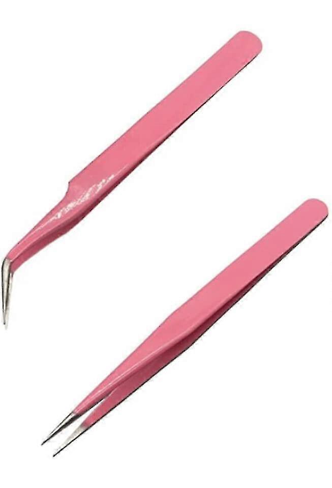 ملاقط رمش ، 2 قطعة ملاقط تمديد رمش ، طرف مدبب مستقيم ومنحني ملاقط القراص