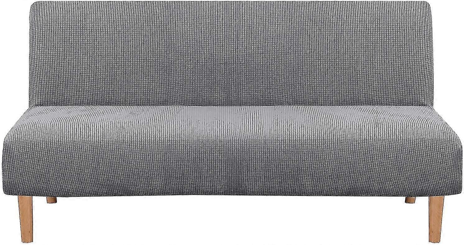 Armless Futon Cover Stretch Sofa Bed Slipcover Protector Elastic Feature Rich Textured High Spandex Small Checks Jacquard Fabric S
