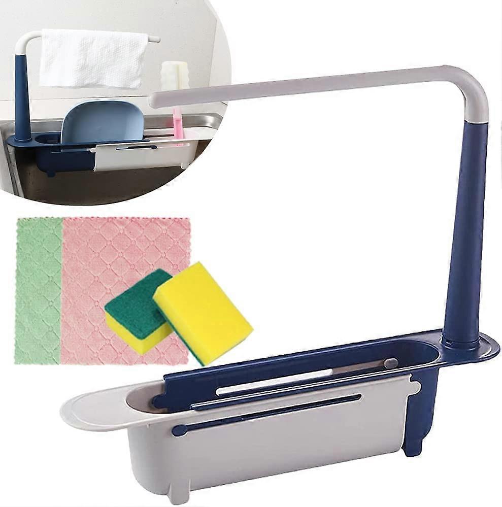 Updated 2-in-1 Telescopic Sink Storage Rack Holder, Adjustable Length Telescopic Sink Storage Rack Holder