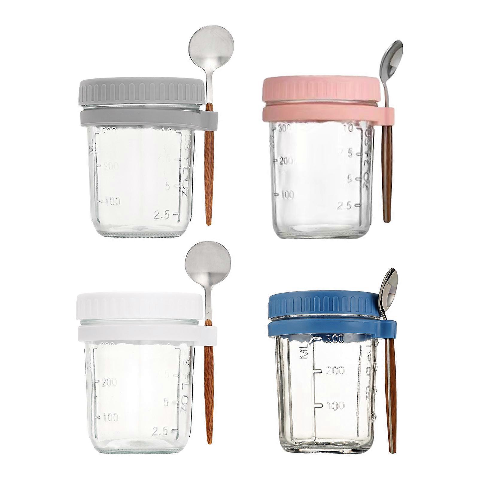 4Pcs Glass Mason Cup Overnight Oats Containers with Lids And Spoons Airtight Jars for Milk Cereal Fruit Salads Yogurt