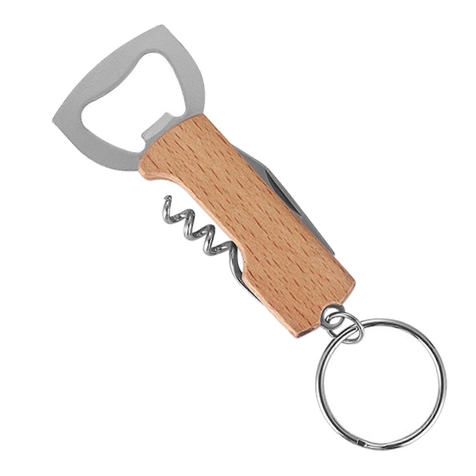 Multi-Function Keychain Bottle Opener with Wooden Handle Lightweight Portable Corkscrew Wine Opener Party Accessories KAESI