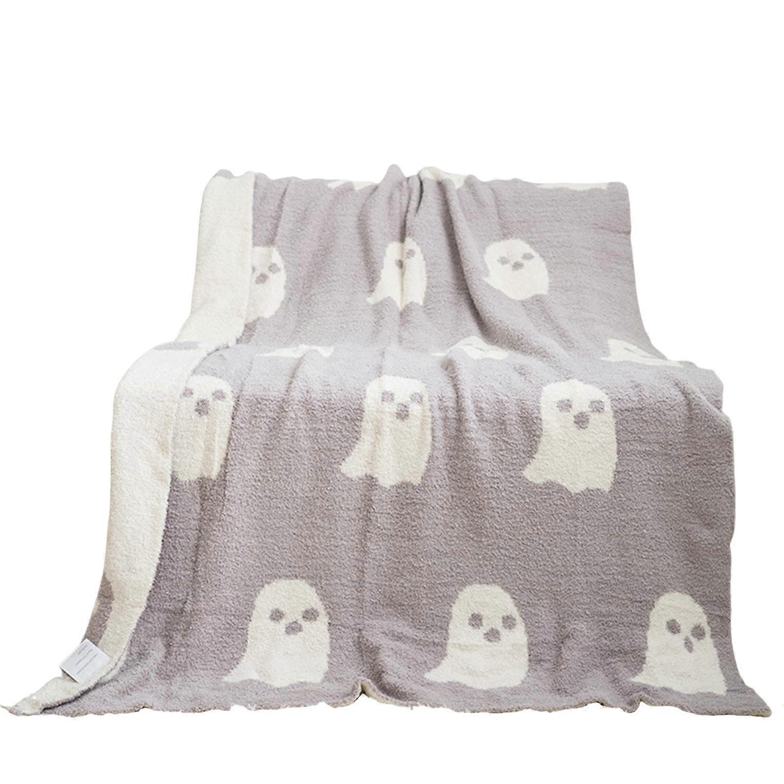 Air Conditioning Blanket Cartoon Ghost Knitted Jacquard Halloween Style Flannel Portable Ultimate Relaxation Double-Sided Design All Seasons Use Dorm