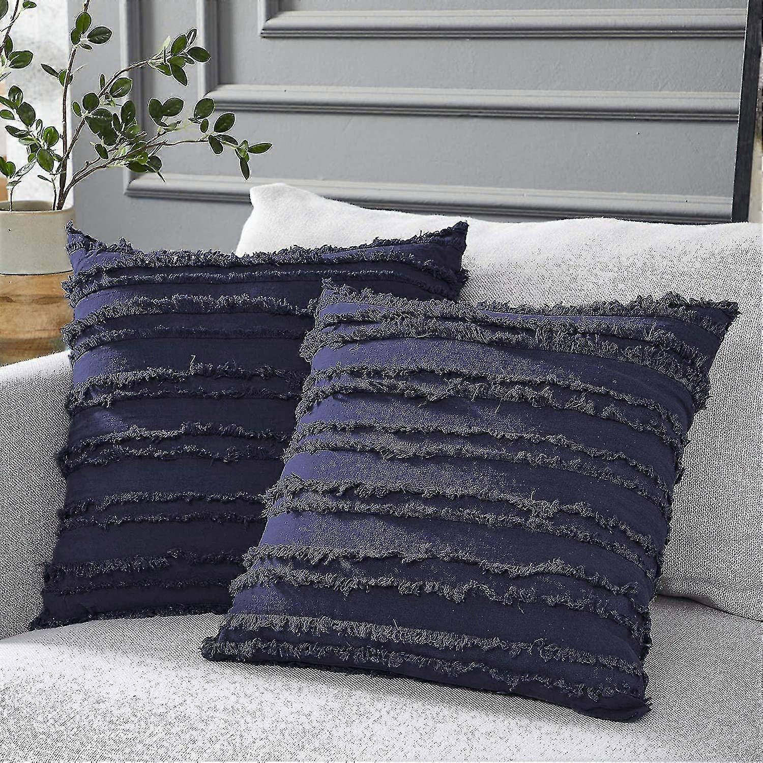 Dark Blue Throw Pillow Cover, Set Of 2