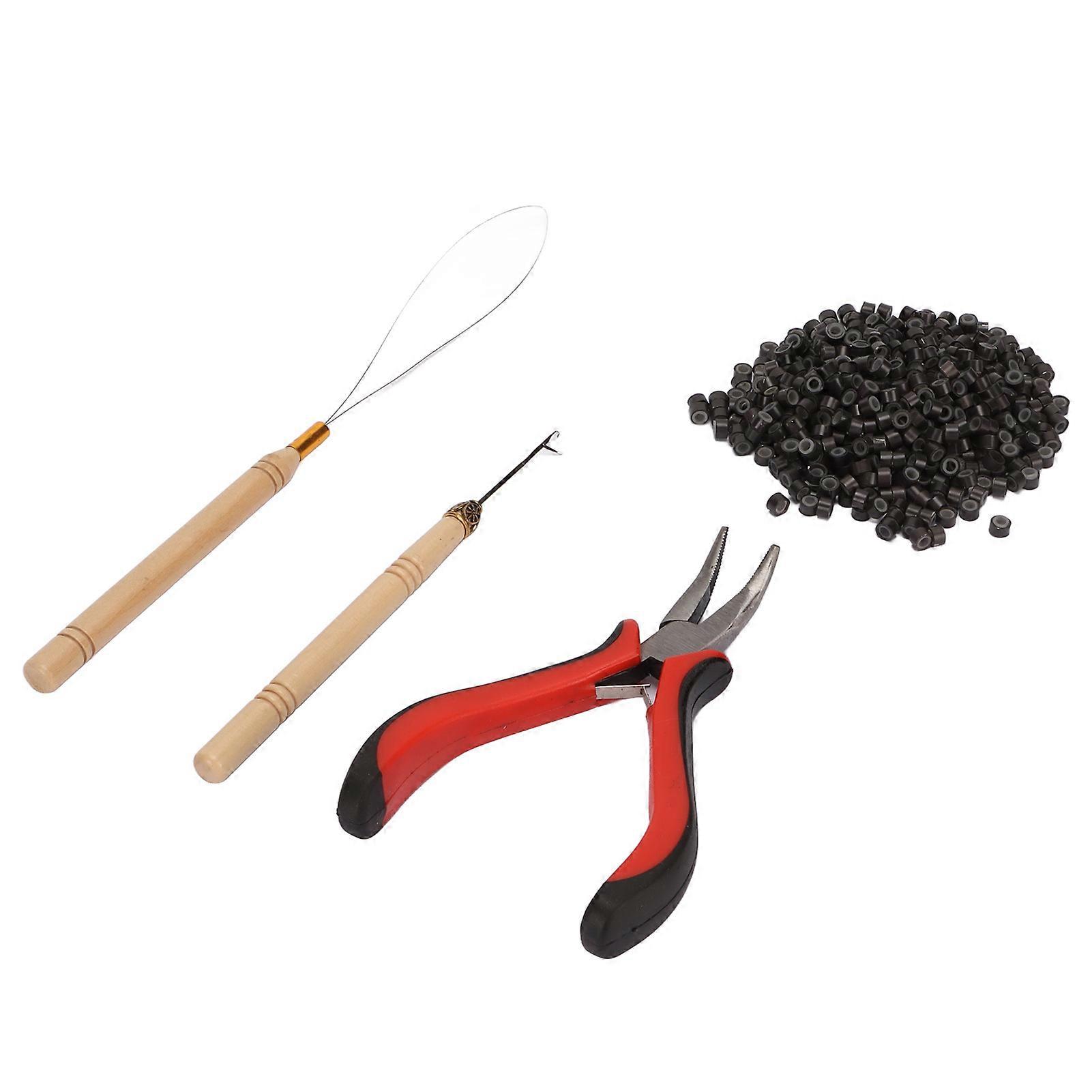 4pcs Hair Extension Tool Kit Professional Hair Styling Pliers Kit with 4.5mm Silicone Rings Pulling Loop 4 200pcs Silicone Rings