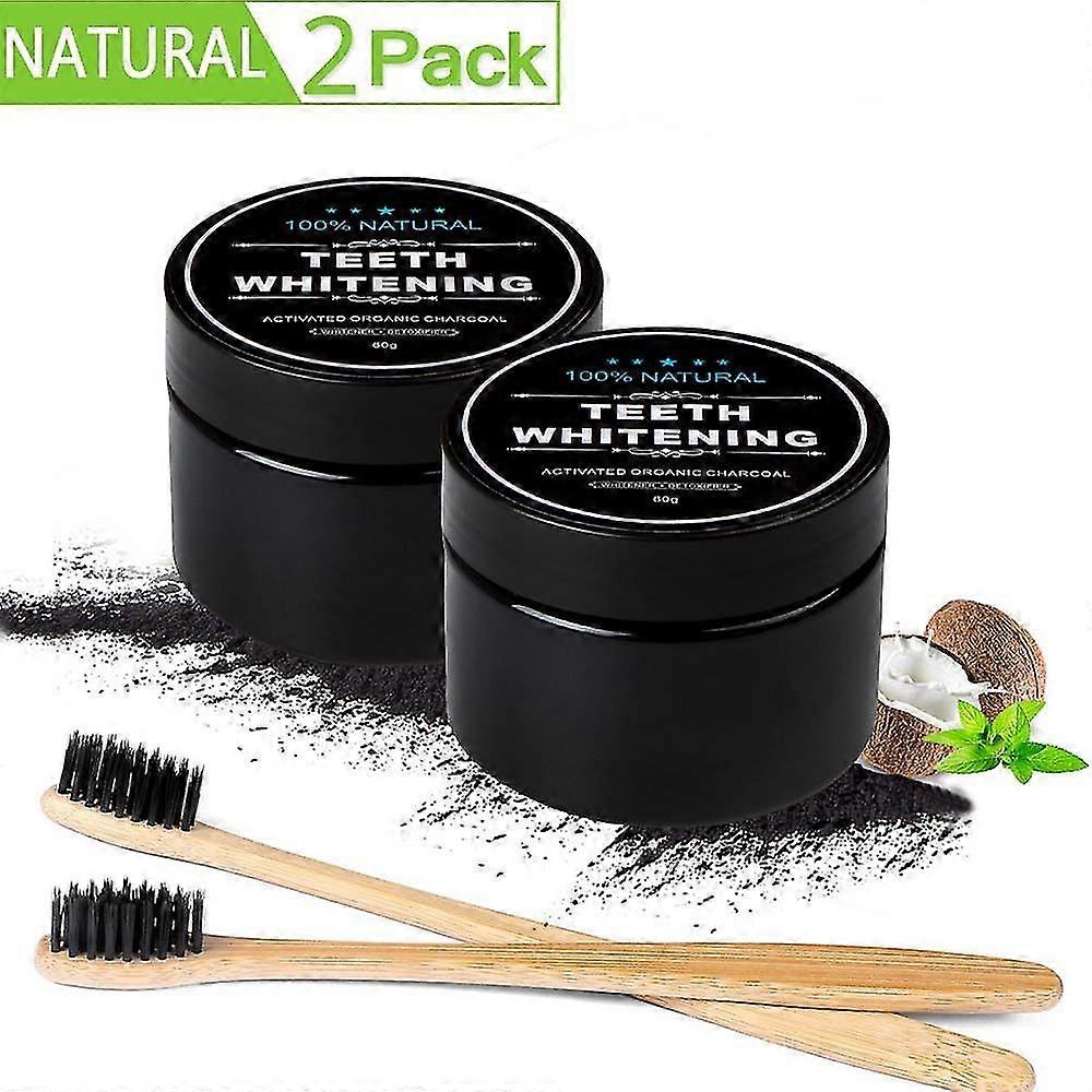 2pcs Natural Activated Charcoal Teeth Whitener Powder con cepillo de bambú