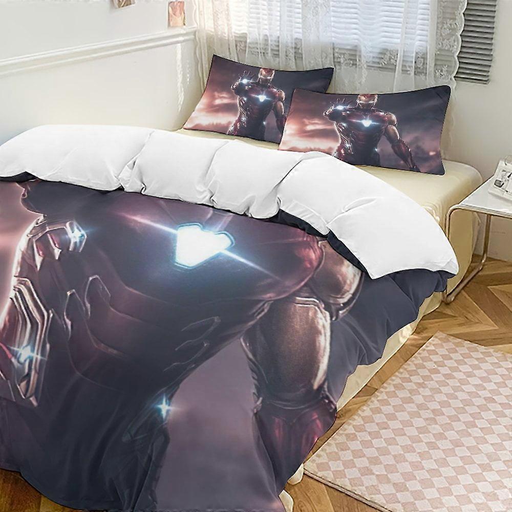 Bedding set HF193 Iron Man Bedding Comforter Sets, 3-Piece Bedding Set Soft Warm Bed Set with 1 Duvet Cover And 2 Pillowcases for Bedroom All Season L