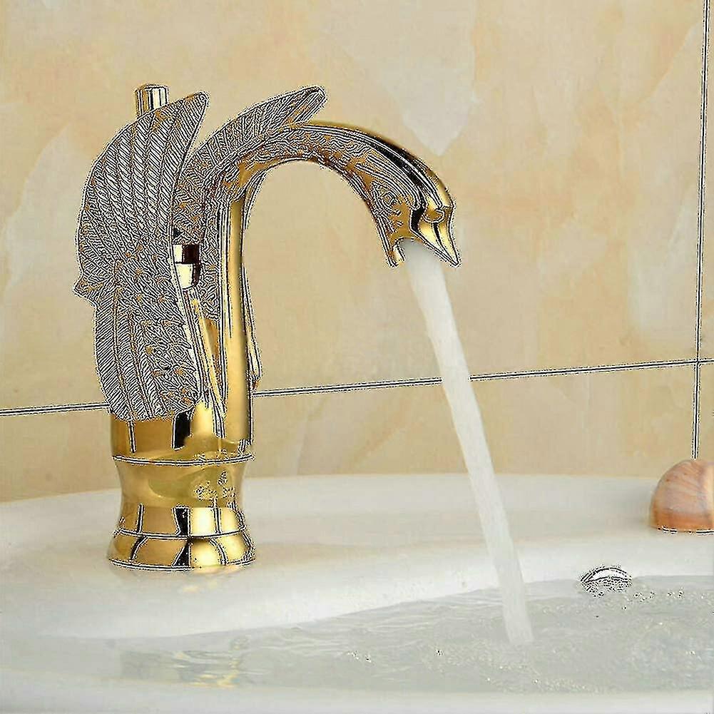 Solid Brass Polished Gold Swan Sink Faucet