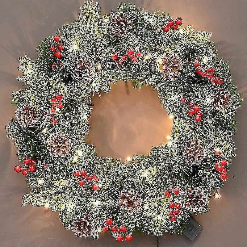 Christmas Lit Artificial Christmas Wreath Flocked With Mixed Decorations And Pre-strung White Led Lights