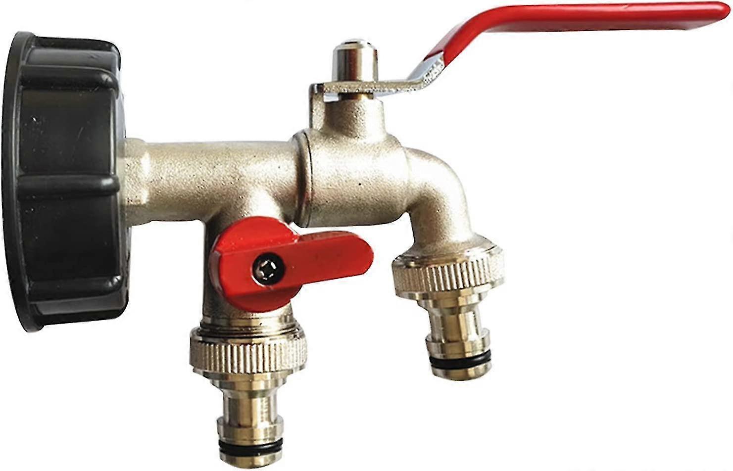 1/2 "Doppelter Gartenhahn, 1000l Tank Wasserhahn IBC Wassertank Adapter Regenwassersammlung Wasserhahn