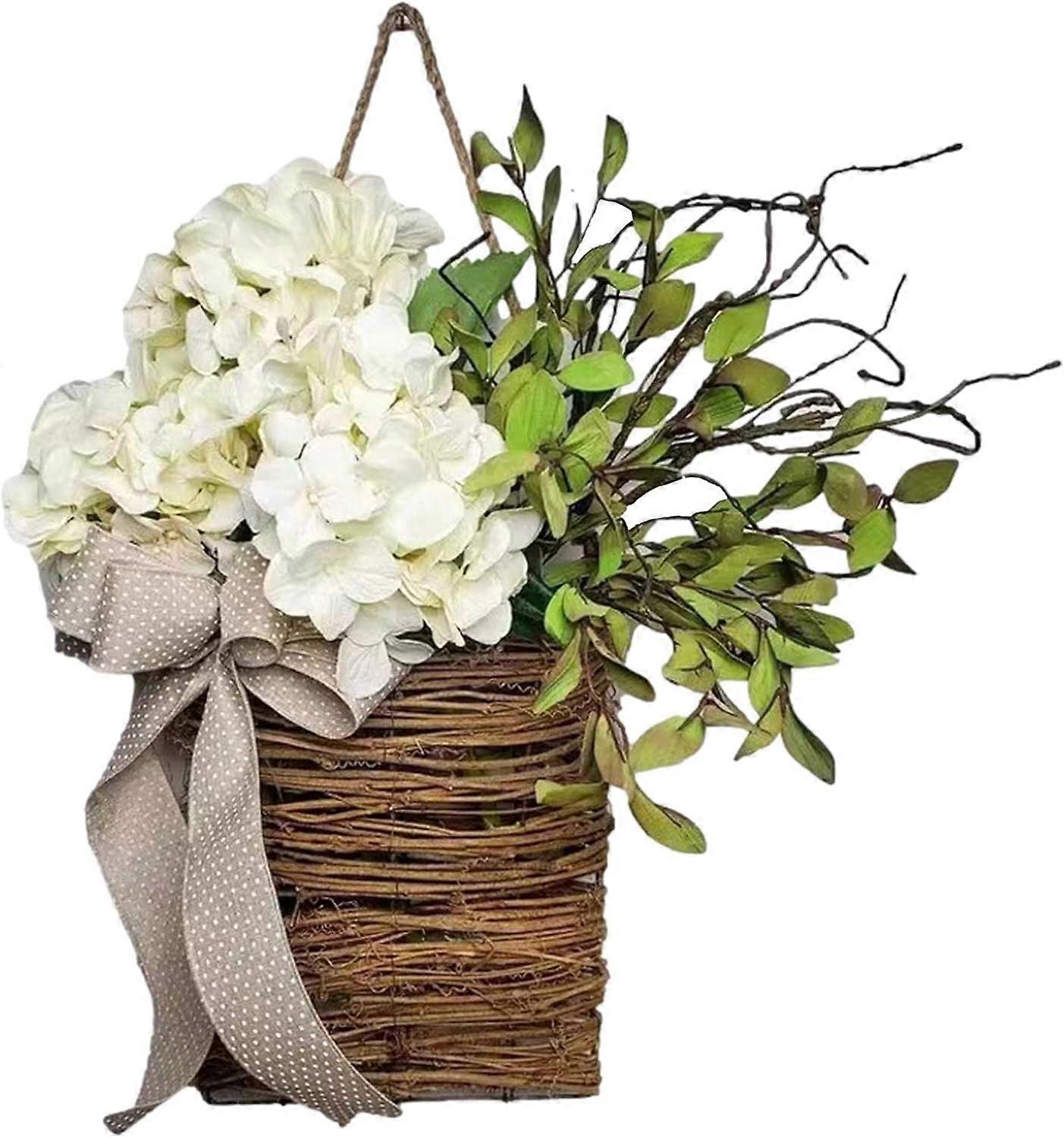 Crema Ortensia Porta Appendiabiti Cesto Ghirlanda, Fiori di Campo Porta Appendere Cesto Ghirlanda, Porta Anteriore Bella Artificiale Primavera ed Estate Ghirlanda Benvenuto S