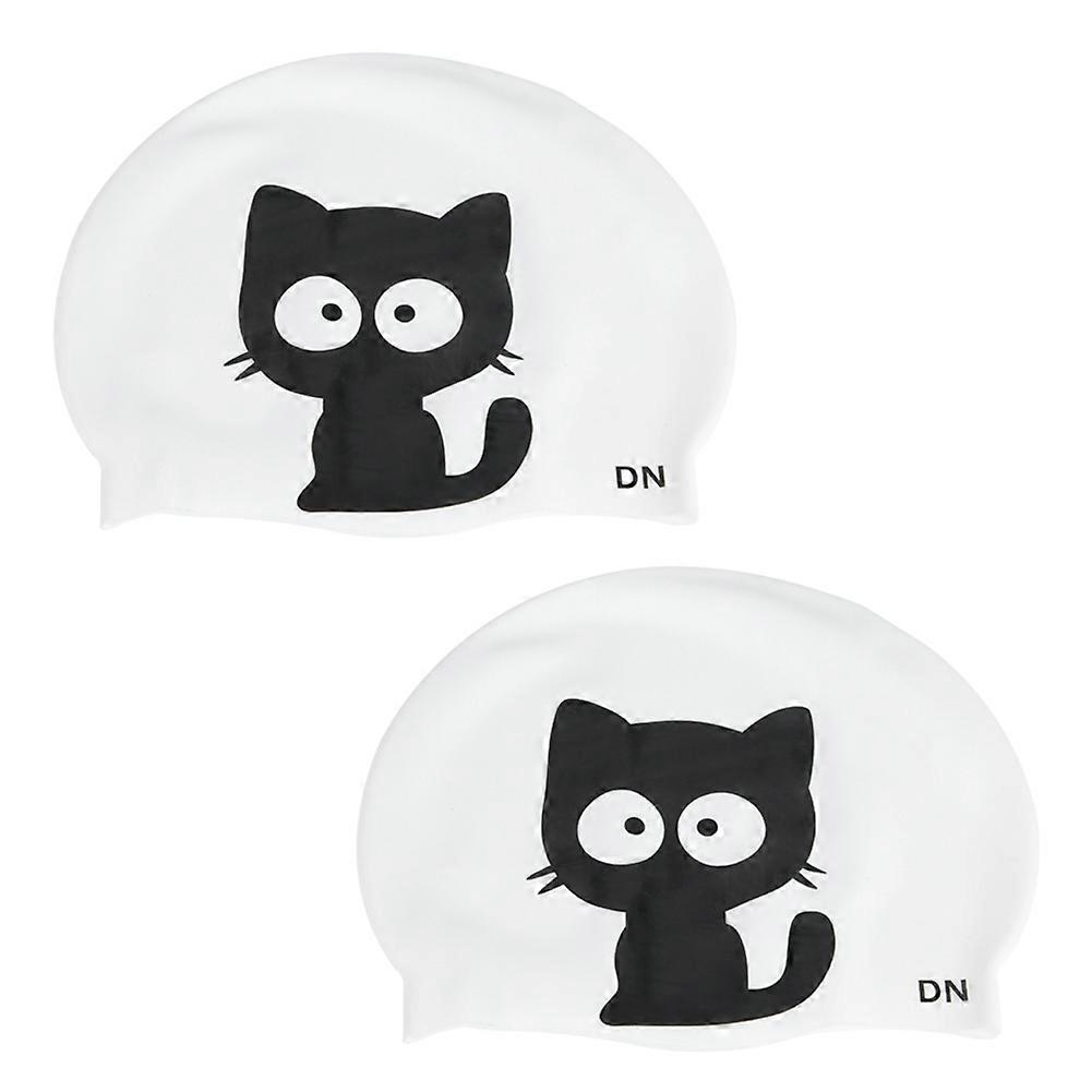2pcs Unisex Cartoon Pattern Silicone Swimming Cap for Children
