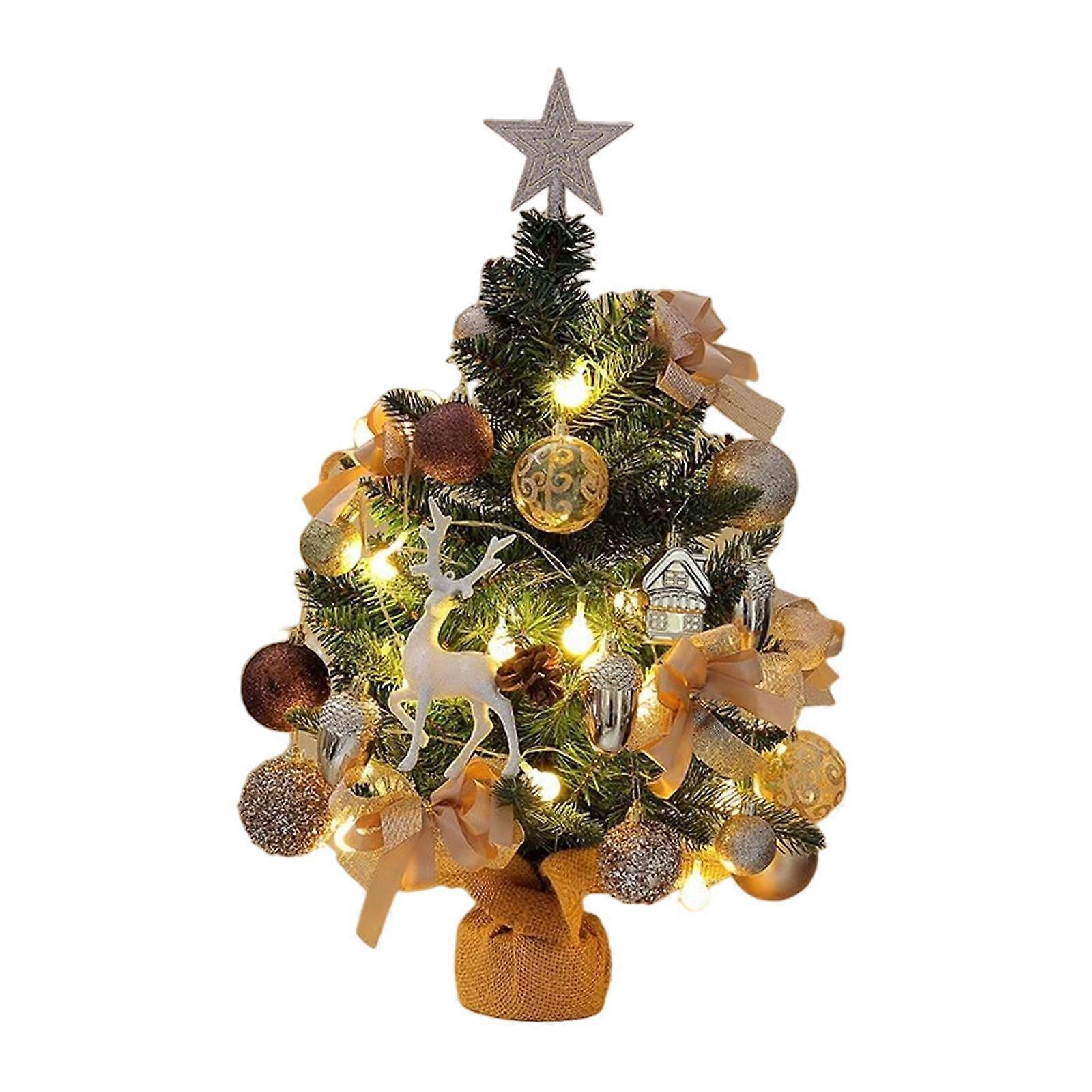 شجرة عيد الميلاد الصغيرة مع الأضواء والزخارف المعلقة للمكتب هدية داخلية 60 سم