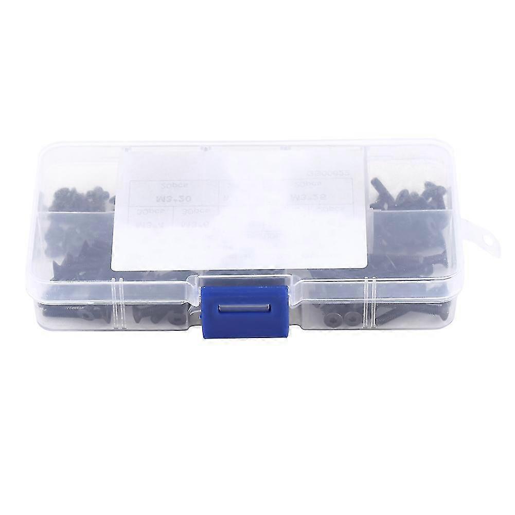 200pcs/box M3 Countersunk Flat Head Hex Socket Screw Bolt Machine Fastener Assortment Set