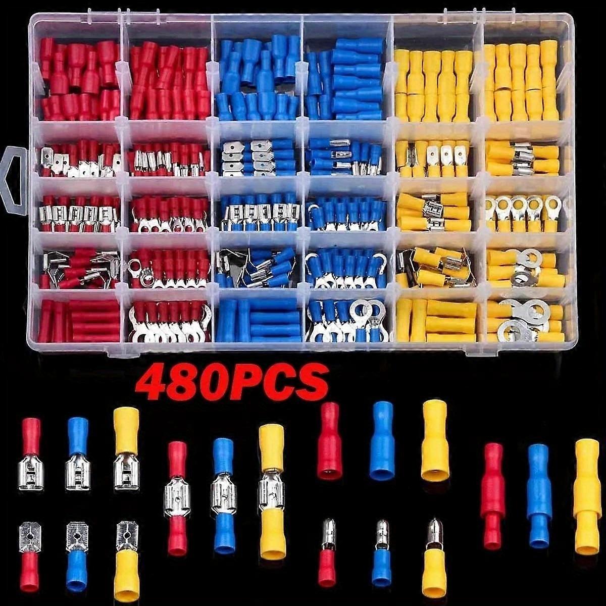 280/300//480pcs Assorted Insulated Wire Terminal Kit - Crimping Butting Connectors for Electrical Wiring in Auto Parts - Convenient Combination Box In