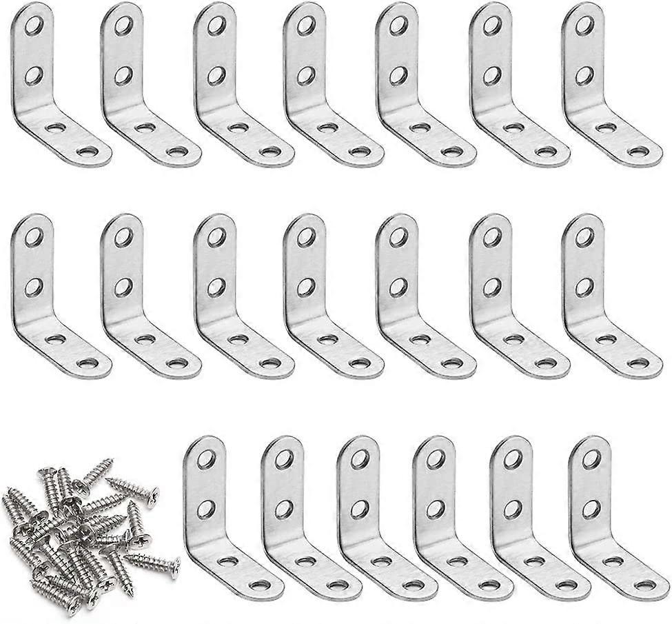 Black Right Angle Bracket L Shape Bracket, 20 Pieces Stainless Steel 90 Degree Angle Bracket, Shelf Bracket 40 x 40 x 17mm Corner Bracket with Screws 