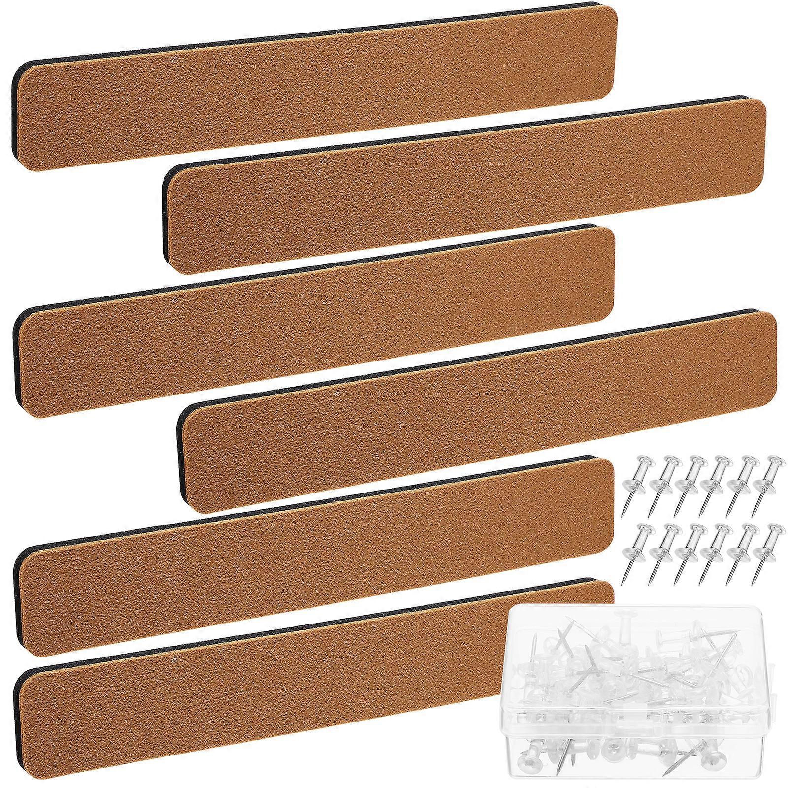 6pcs Felt Pin Board Bar Strips Memo Notice Boards Self Adhesive Pin Boards with Push Pins