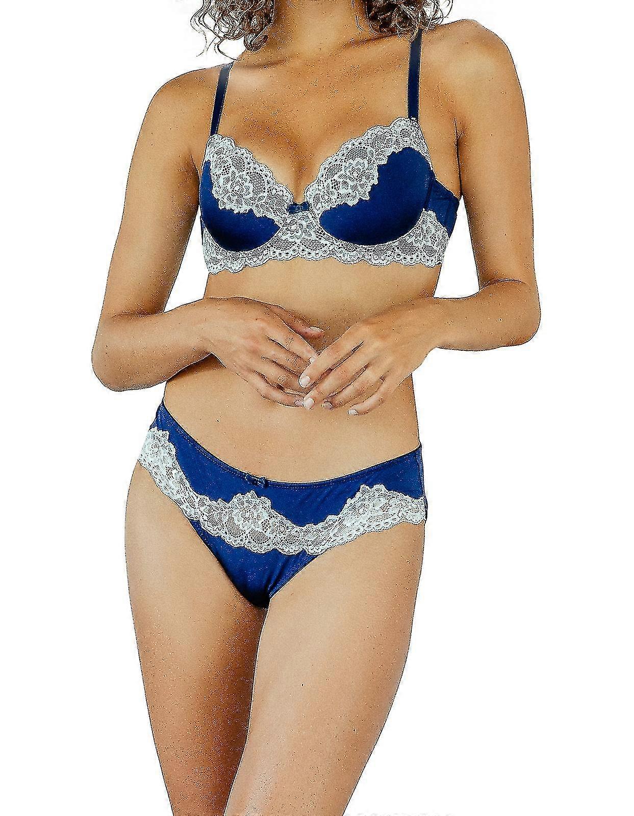 217012-C Marinefarbener bestickter Damen-String