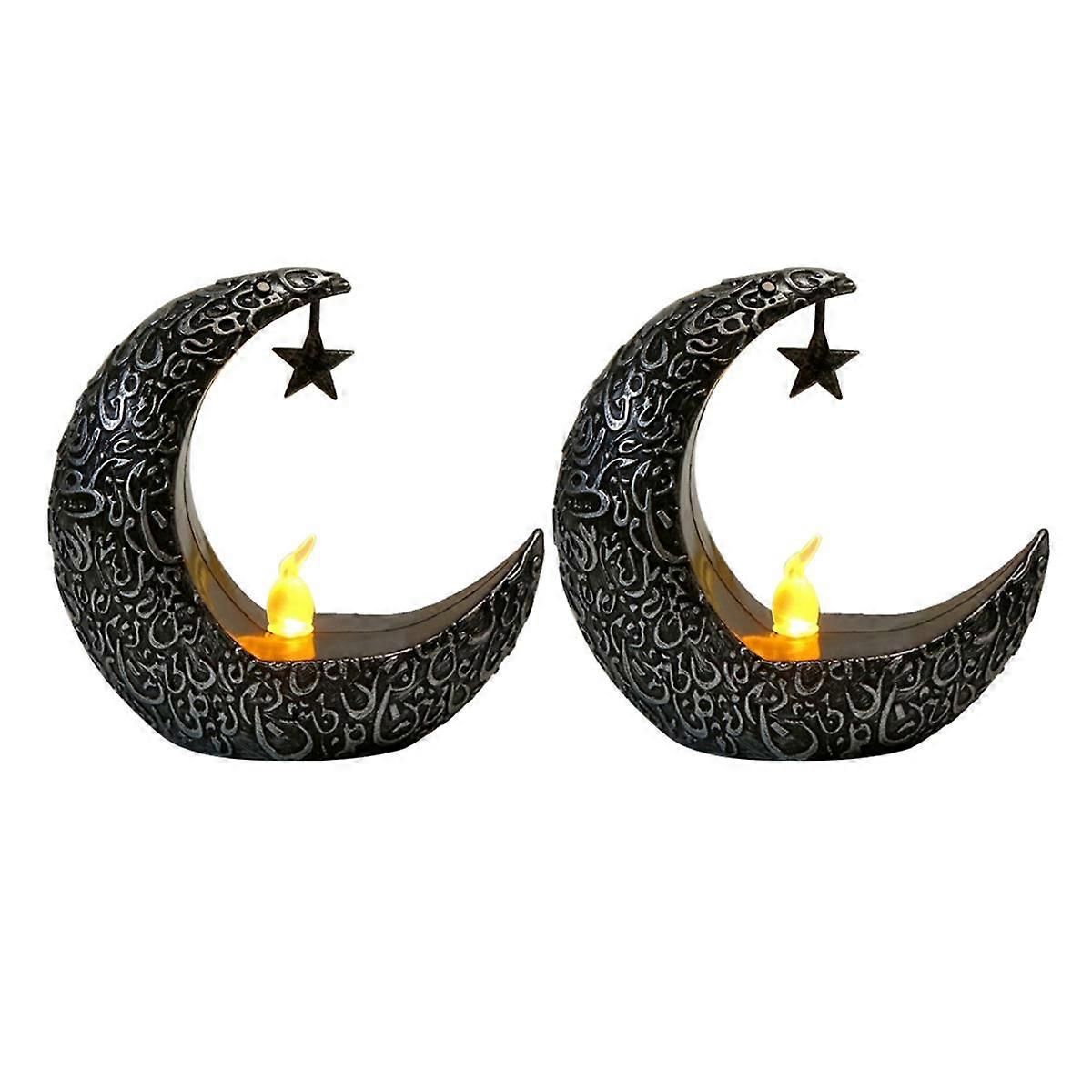 2Pcs Ramadan EID Ramadan Kareem Tabletop Ramadan Lanterns(Black+Silver)