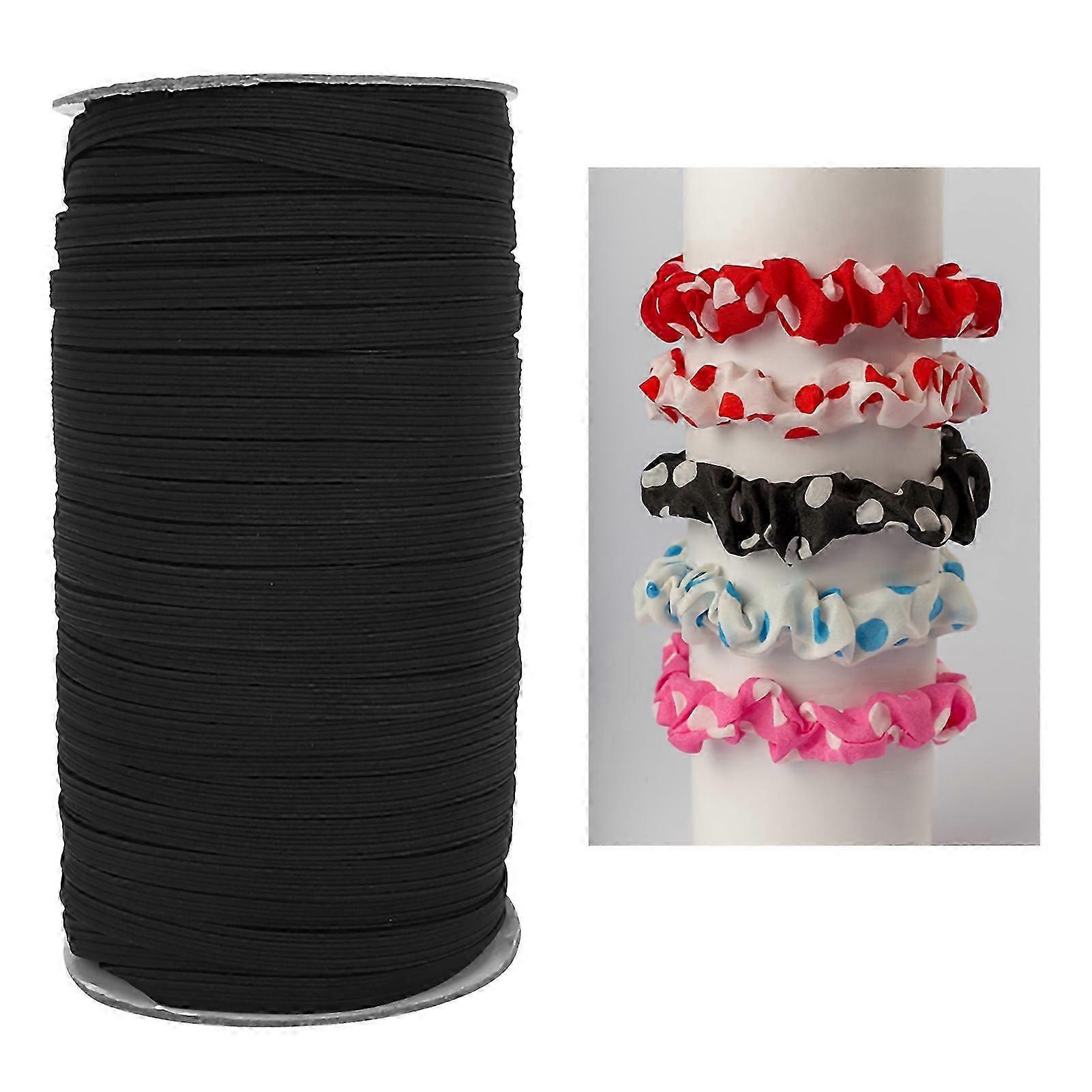 Flat Elastic Cords 90m Roll 0.6cm Stretchy Thread for DIY Craft Projects Black