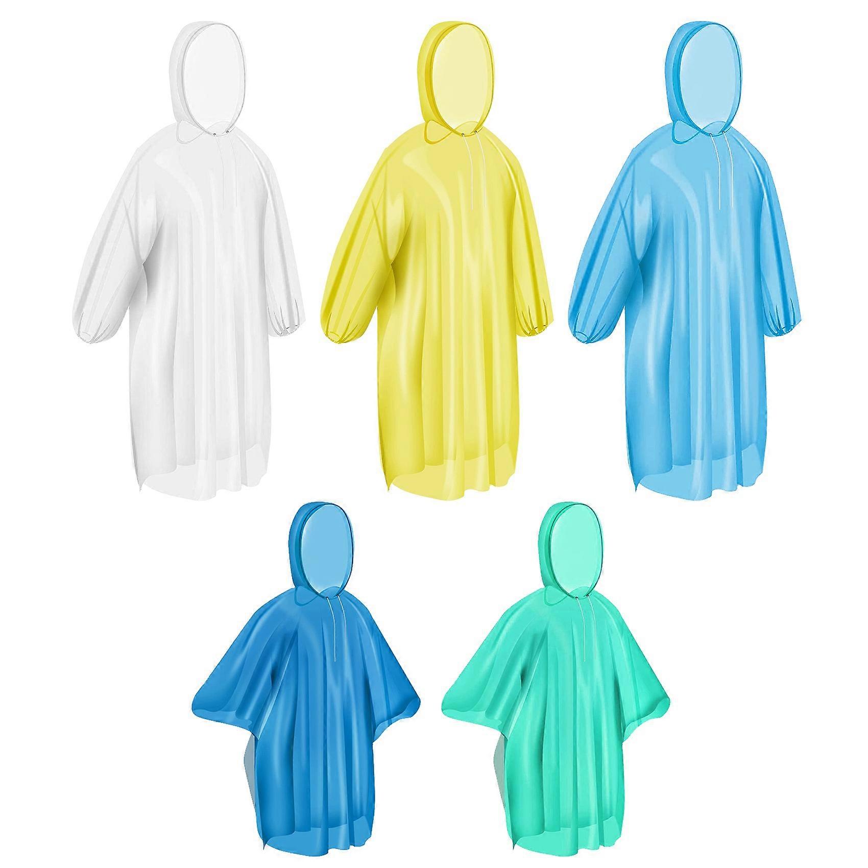 Ponchos Family Pack,Rain Poncho for Adults Kids Disposable or Reusable Ponch Rain Ponchos with Drawstring Hood 5 Pack