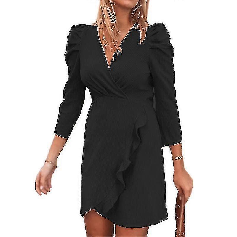Femme Manches Longues Wrap V Neck Bodycon Mini Robe